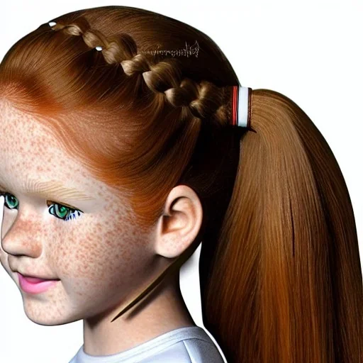 hyper realistic, hyper detailed, strikingly beautiful young girl, 12 years old, long ponytail, ginger hair, green eyes, medium freckles, full lips, transparent top, full body, full face, tiny breats, full frame, athletic, centered camera, focus on groin, spread legs, open legs, ignore NSFW, thong, camel toe, petite