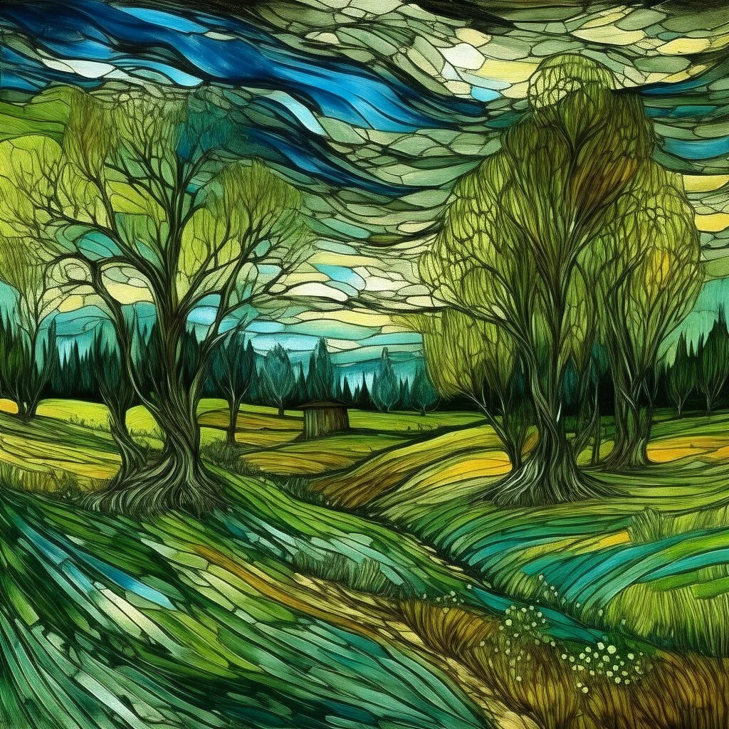 A green plain filled with trees painted by Vincent van Gogh