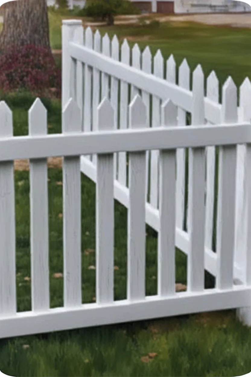 white vinyl fence in yard, photograph