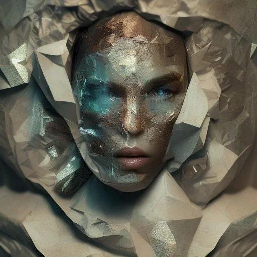 rendered in blender trash bag on his head and crumpled paper as a texture, collage paper and tape, slit - scan photography, high resolution, cinematic, unreal 6, breathtaking detailed