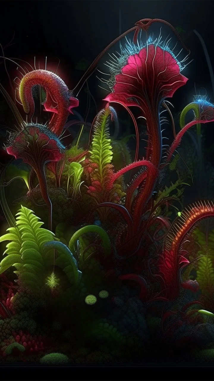 "3D HR Complex Unique and Beautiful Bioluminescent Carnivorous Plants, 2 a breathtaking frontier fantasy artwork by Android Jones, Jean Baptiste monge, Alberto Seveso, Erin Hanson, Jeremy Mann. Minimalist highly detailed and complex professional_photography, masterpieces, 8k resolution concept art, Artstation, tricolor, Unreal Engine 5, cgsociety" Highly detailed ArtStation Concept Art Clear Focus Smooth cinematic 4K epic Details Serious Stoic ARTgerm AN's mature art. Busch painting style