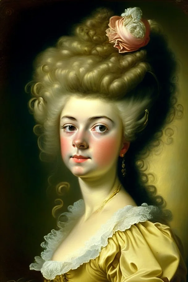 Potrait of young woman as rococo oil panting no rambut as