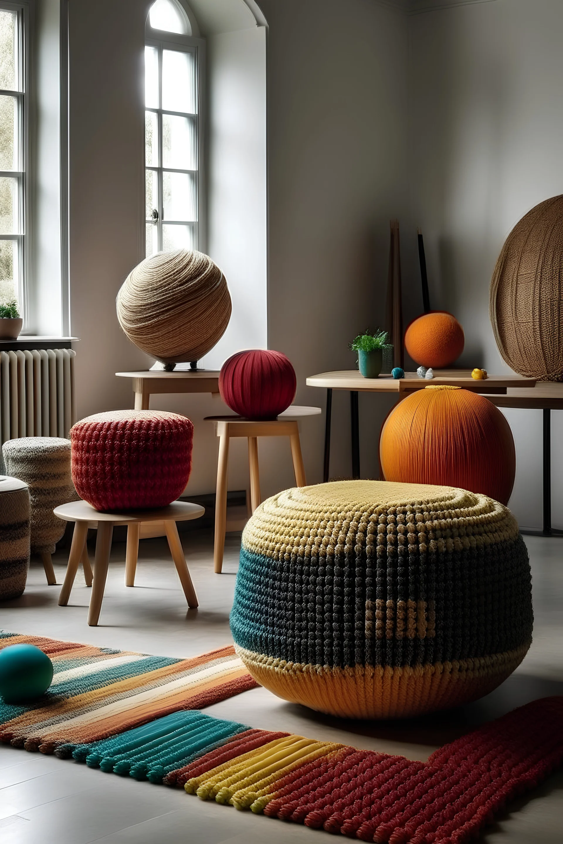 Design contemporary weaving furnishings with quiet balloon and simple motifs inspired by brutal school