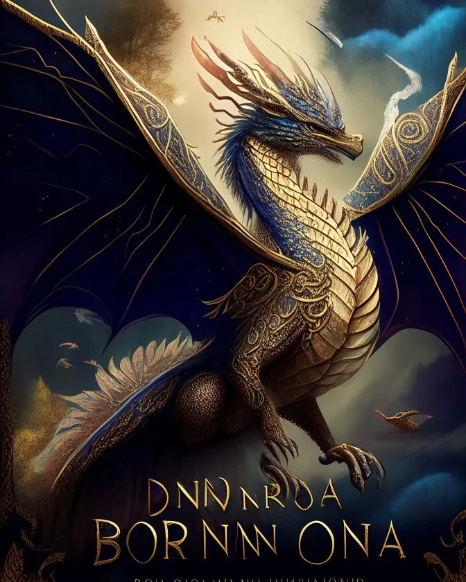 A regal dragon with text Story Of Borneo Land, shimmering scales and immense, powerful wings that can manipulate the elements and control the weather.