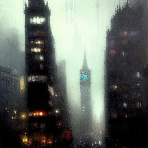  Gotham city, Neogothic architecture,Beaux Arts architecture by Jeremy mann, point perspective,