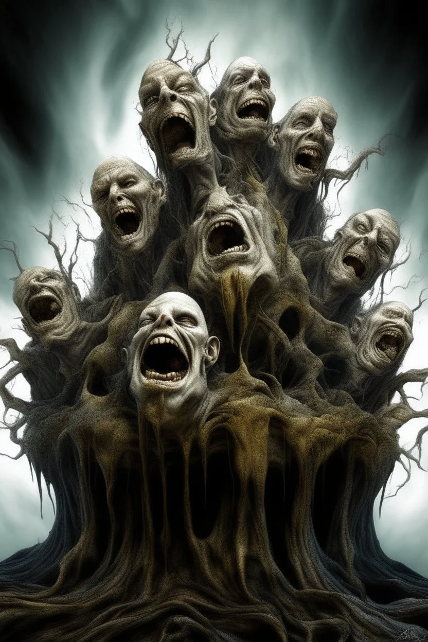 surrealis monochrome A fragmented, surreal sculpture liguid color of photorealistic image 3d,psychedelic art of an castle glossy emerging from dreamlike a crumbling building. The face appears pale with deep cracks and intricate details, evoking a haunting expression. Blackened tree branches intertwine with the gold mengkilat cracks, set against a backdrop of stormy, cloud-filled skies. bauhaus art The overall tone is dark and moody, suggesting themes of decay and transformation.