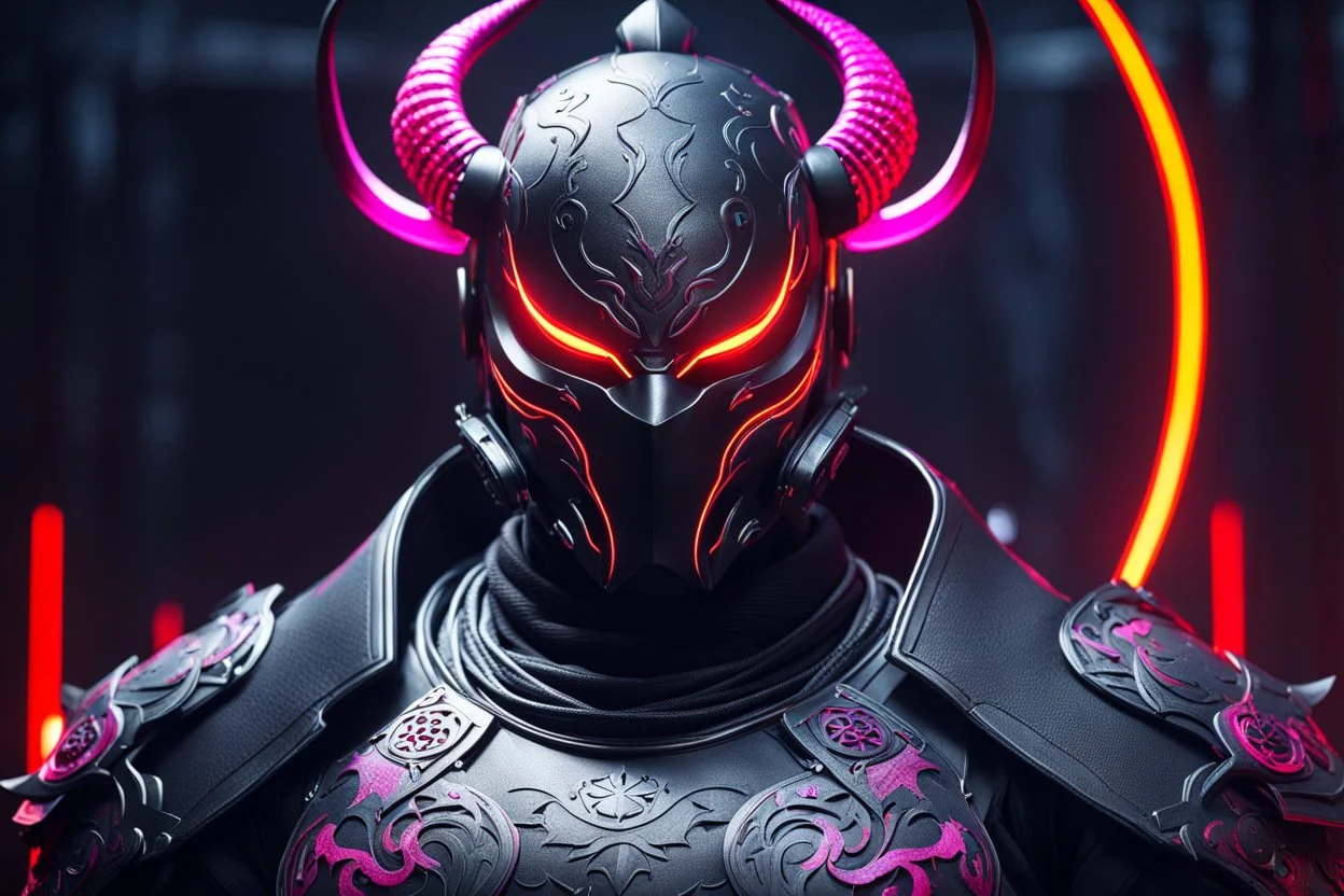 Carnage oni in 8k nier automata artstyle, ronin costum, galaxy mask, cover face, dynamic pose, oshare kei, hurufiyya, rtx , neon lights, intricate details, highly detailed, high details, detailed portrait, masterpiece,ultra detailed, ultra quality