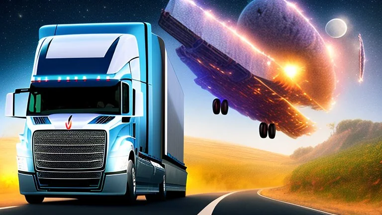 A Tesla semi-truck is racing at top speed, across the 'Jurassic Park' island. CINEMATIC. WIDE ANGLE LENS.