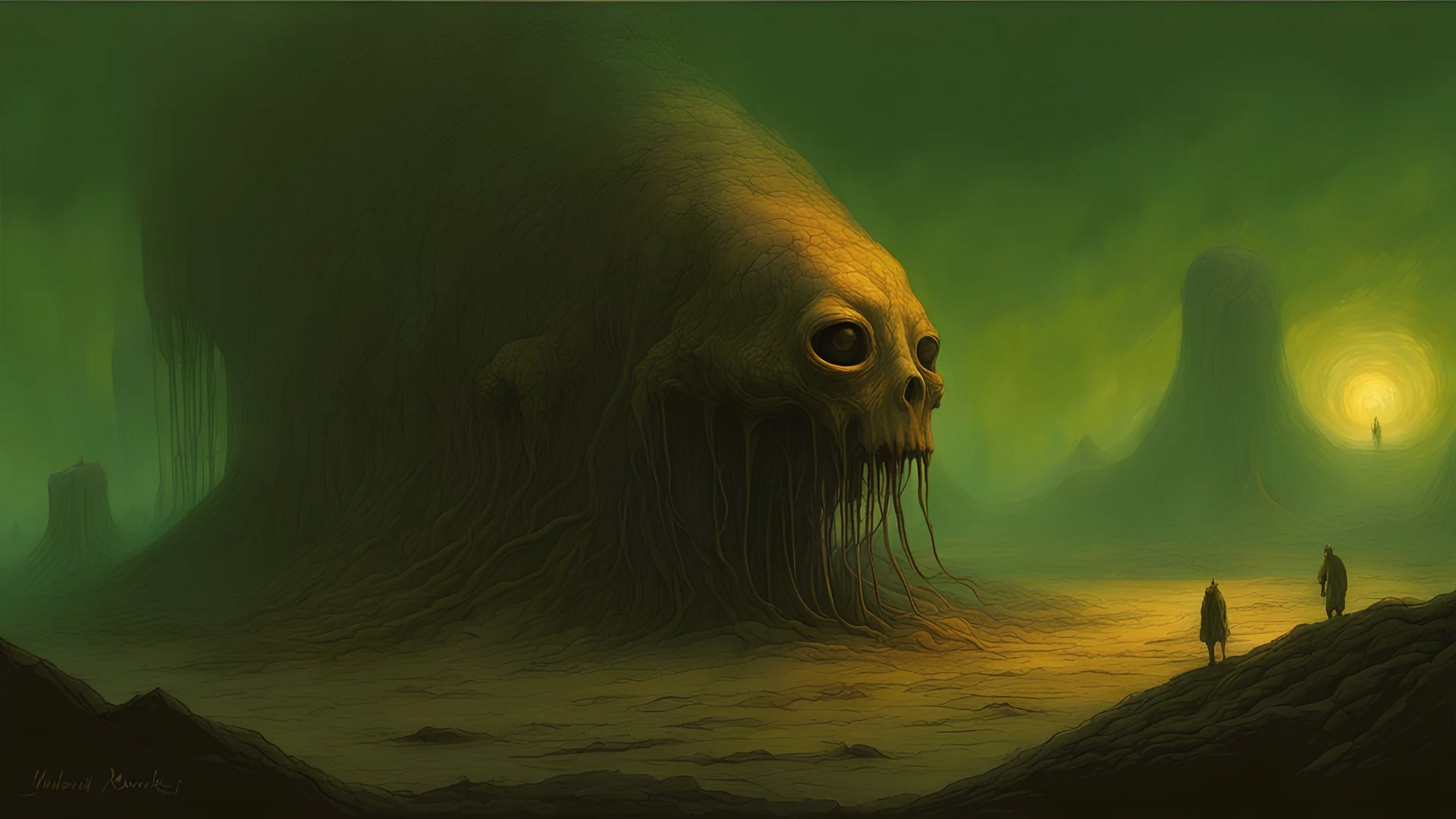 What lurks beneath by ((jarosław jaśnikowski)), (Zdzisław Beksiński) and ((Dariusz Zawadzki)), and ((Tye Martinez)), disturbing art, visually captivating and vivid, dark narrative art, occult horror stories, dystopian fantasy horror stories, nightmarecore, macabre art