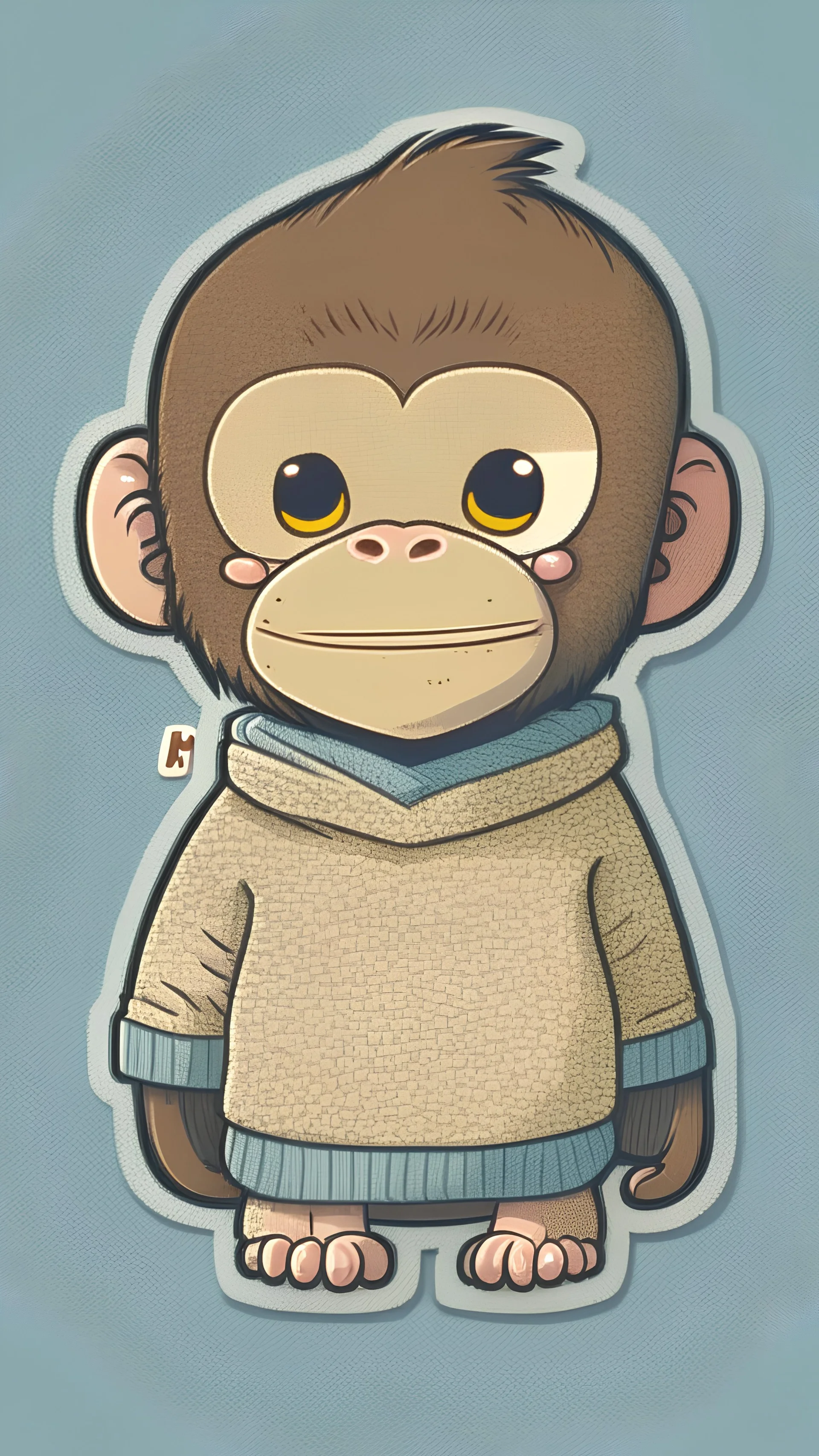un lindo mono con un sueter, sticker, caricatura