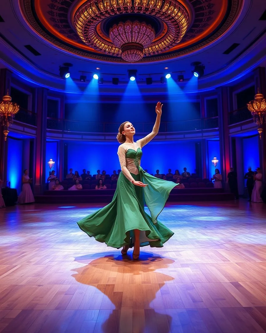 For a known Azeri female dance choreography, the most iconic and recognizable style is the **"Naz Elama"** or the **"Lale" (Tulip)** dance. These dances are characterized by fluid, swan-like arm movements, intricate hand gestures, and a very smooth "gliding" step where the dancer appears to float across the floor. in a modern huge stage in a royal hall
