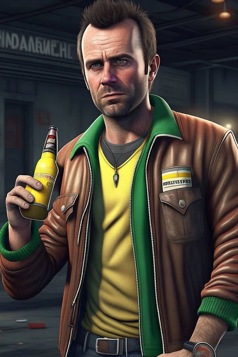 brand campaign for a new drink with orange and chili flavour with Trevor from grand theft auto 5 high resolution