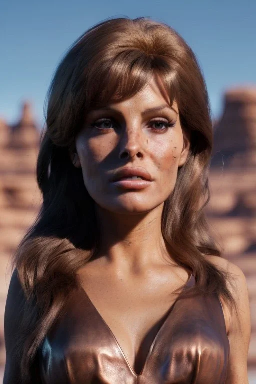 Portrait, young Raquel Welch, natural busty, prehistory leather dress, desert, Ultra realistic, prehistory style, wide angle view, soft color, highly detailed, unreal engine 5, ray tracing, RTX, lumen lighting, ultra detail, volumetric lighting, 3d, finely drawn, high definition.