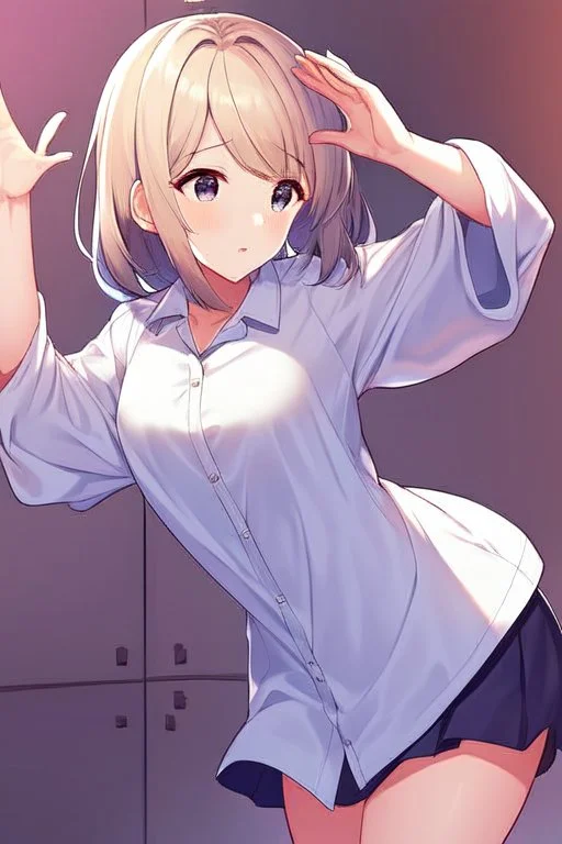 anime waifu wearing a pyjama shirt and a short skirt dancing