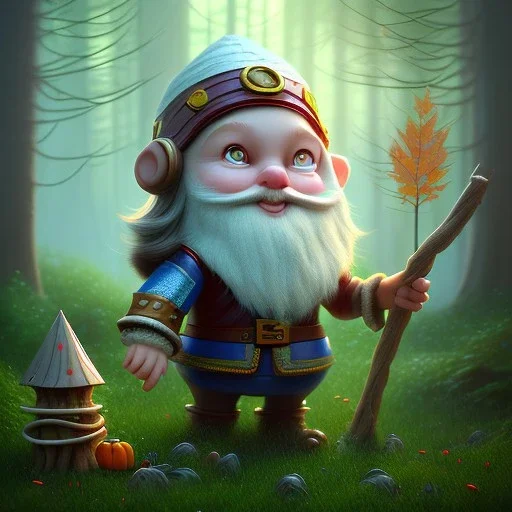 upper body of cute tall human wizard with cute eyes holding up wood and rope bridge in magical forest, spray painting, autumn foliage frame,dark fantasy art , sun,magic wand, Realistic photography, incredibly detailed, ultra high resolution, 8k, complex 3d render, cinema 4d, color corrected