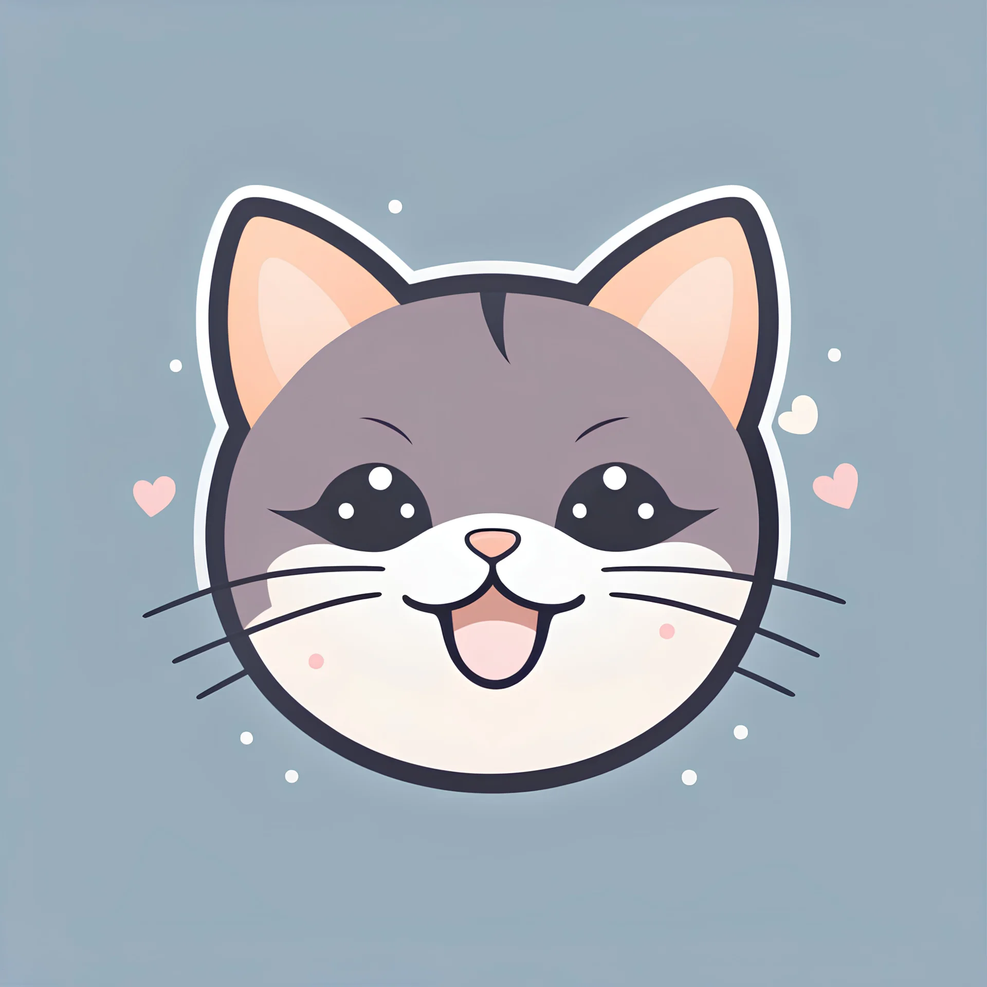 App logo 2D vector graphic of cute and kawai Cat smiling, simple color, flat style, use only 3color theme, closeup