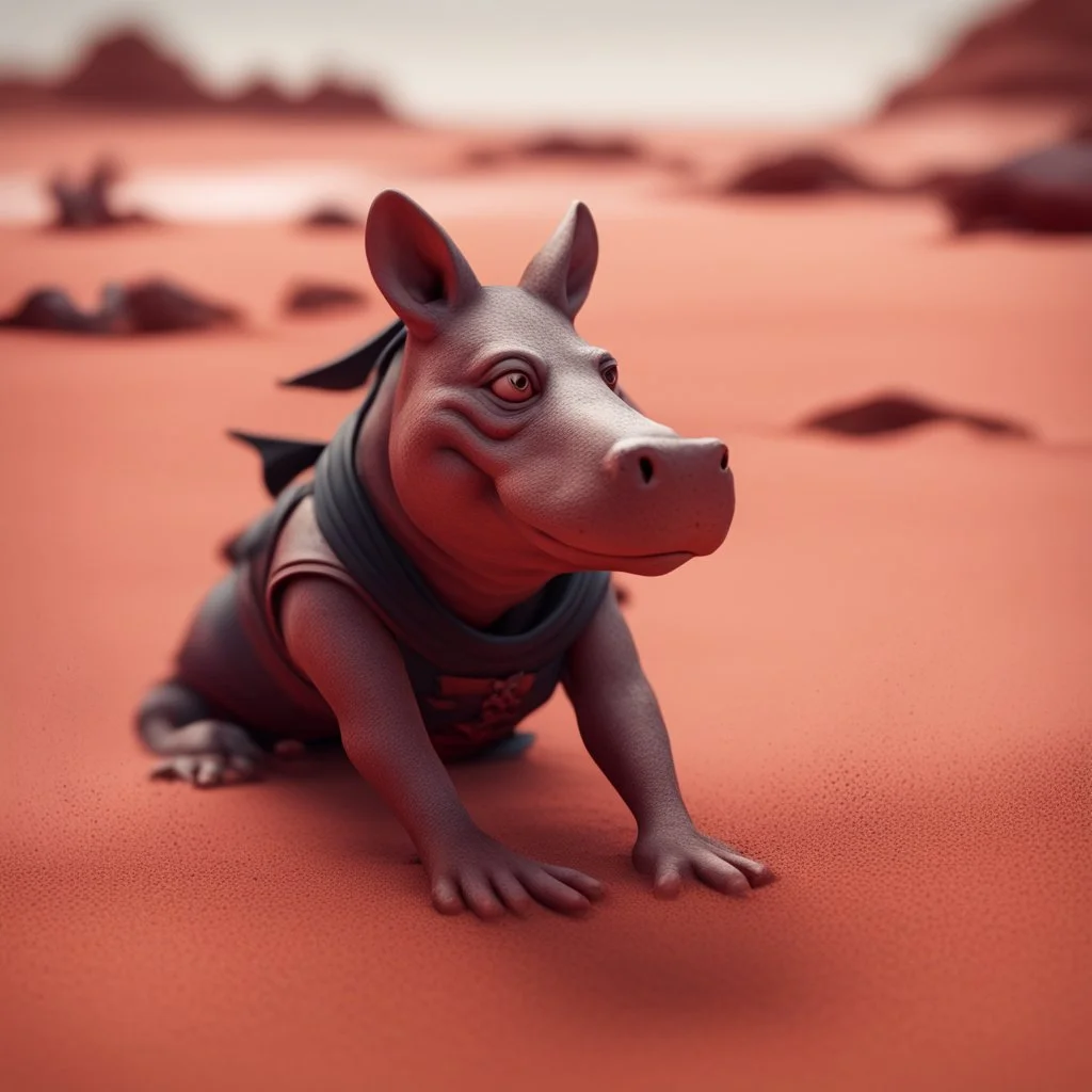 pen outline, in the style of Escher, female ninja dingo hippo witch on the red sand beach ,bokeh like f/0.8, tilt-shift lens 8k, high detail, smooth render, down-light, unreal engine