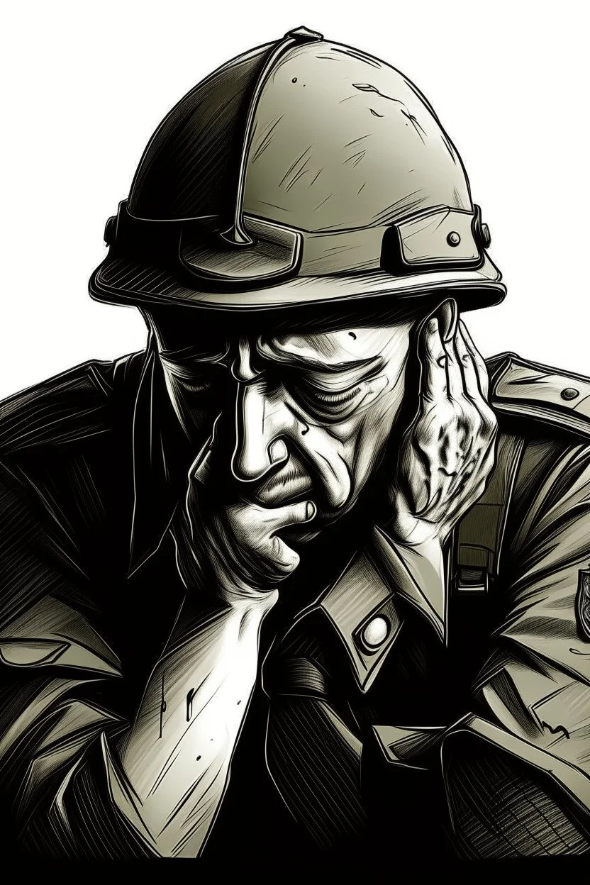 Drawing of a soldier crying