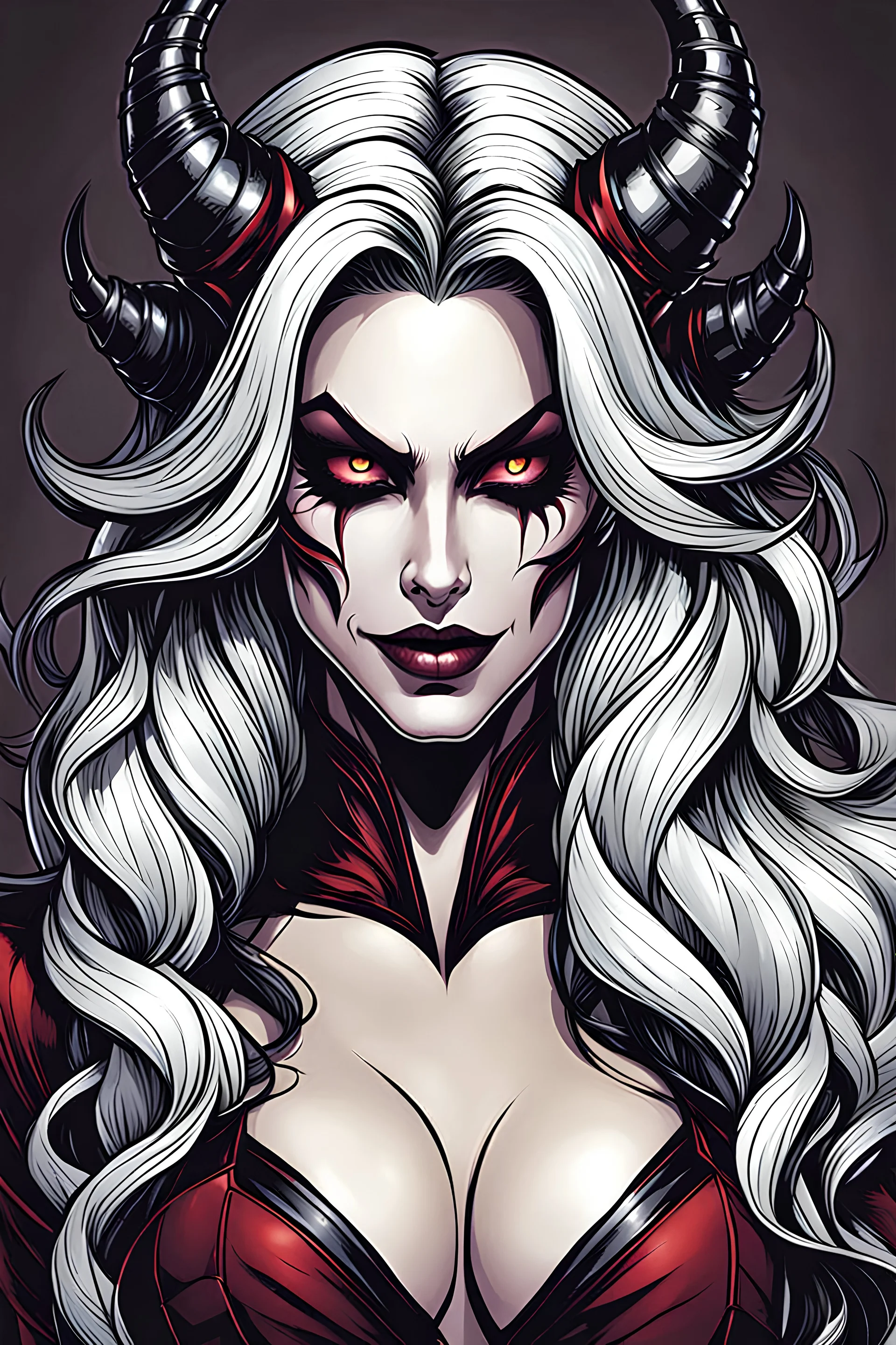 create a demon female succubus , in the comic book art style of Lady death, with highly detailed and sharply defined feminine facial features