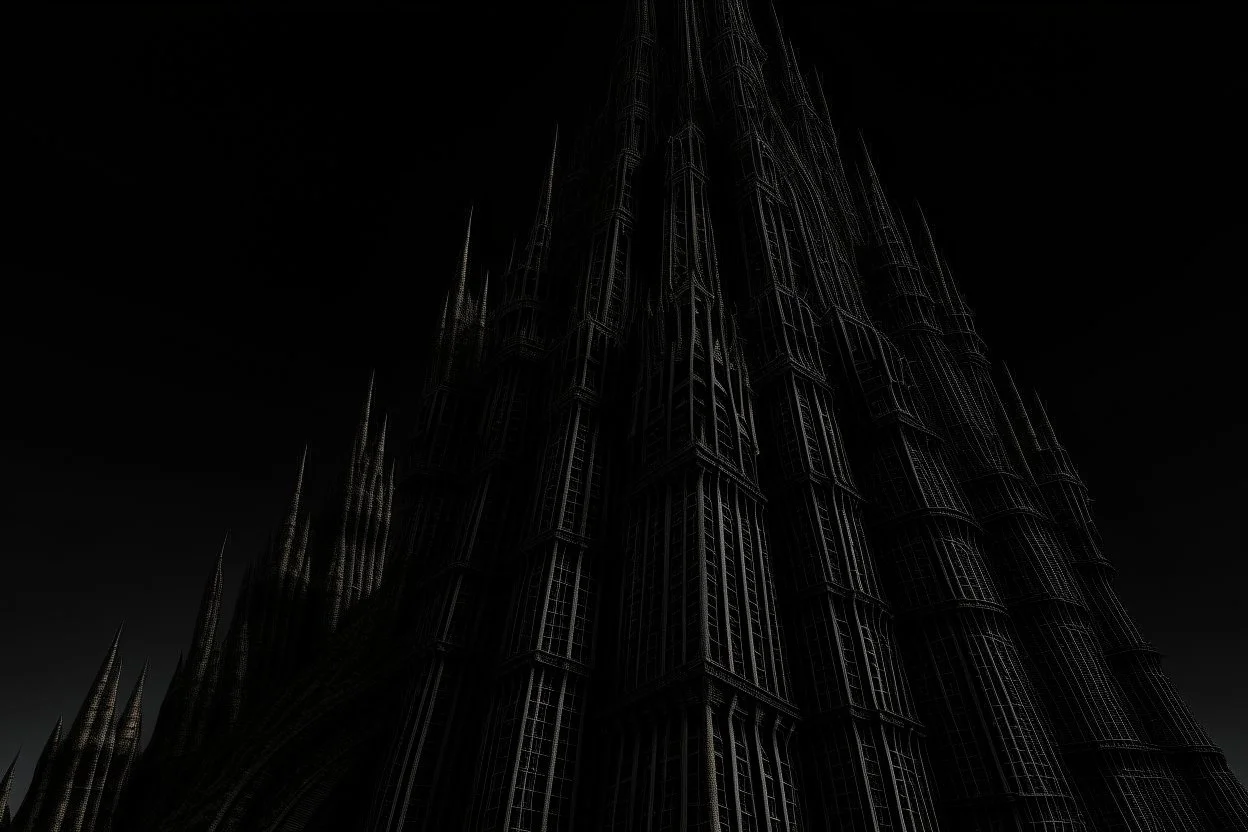 A twisted, dark, cathedral/tower stretching into a cracked sky