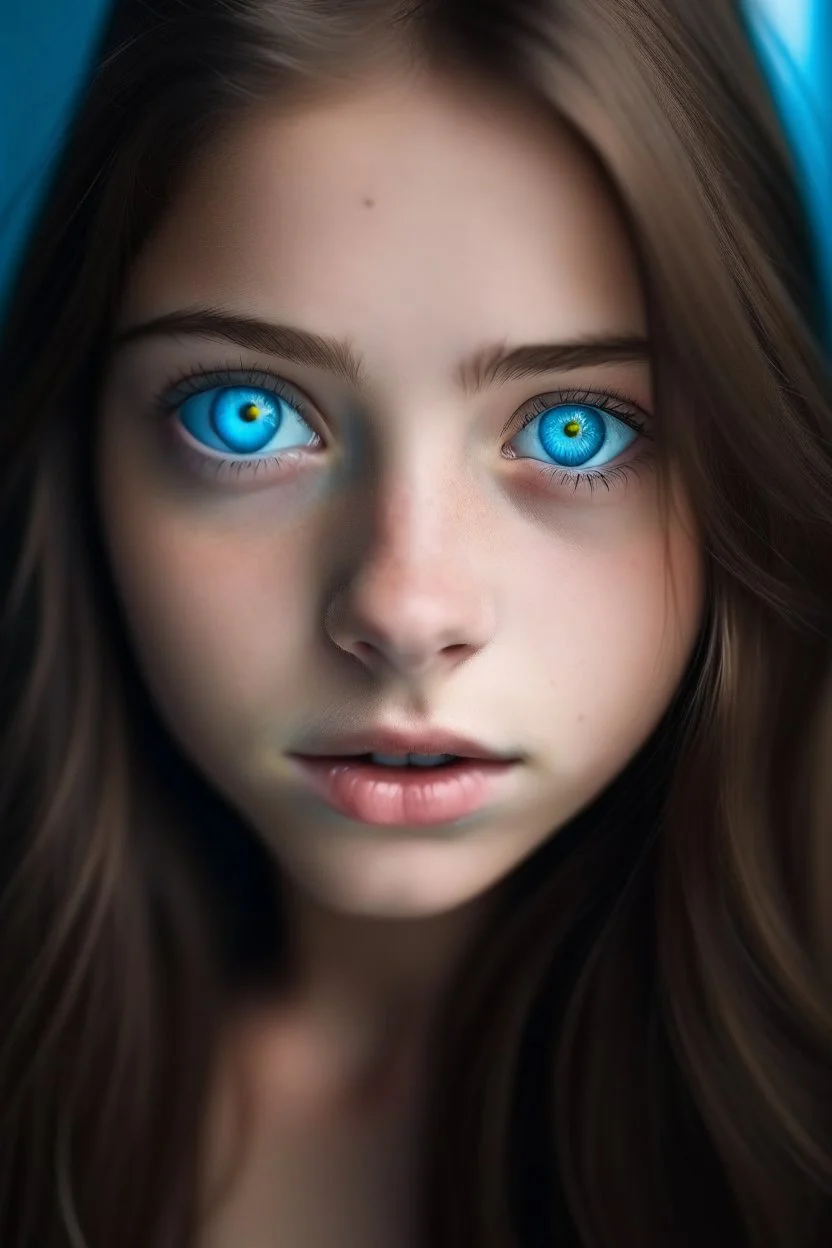 brunet girl with blue eyes