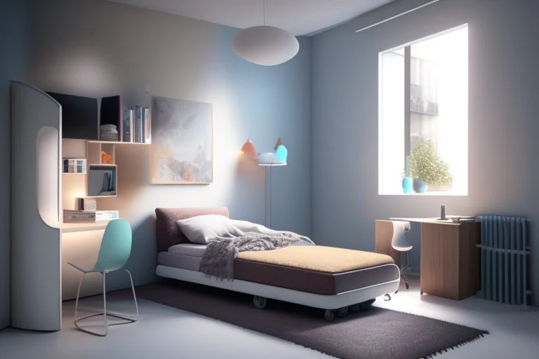 A youthful room with a PC and a bed 190 cm, 90 cm wide, and RGP side lighting model 2024