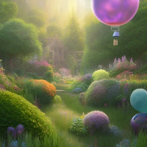 pixar style, 3d, volumetric summer garden environment and background, realistic painting of baloon, looking excited, volumetric lighting, dramatic lighting, detailed digital painting, extreme dense and fine fur, anime, ornate, colour-washed colors, elegant, small minutiae, tiny features, particulars, centered, smooth, sharp focus, renderman gofur render, 8k, uhd, detailed eyes, realistic shaded volumetric lighting, sunlight caustics, backlight, centered camera view