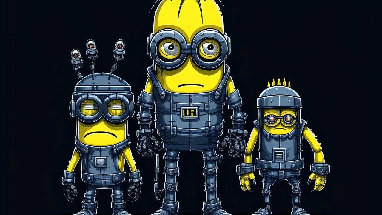 minions from despicable me as hackers like cyber punk in 8 bit