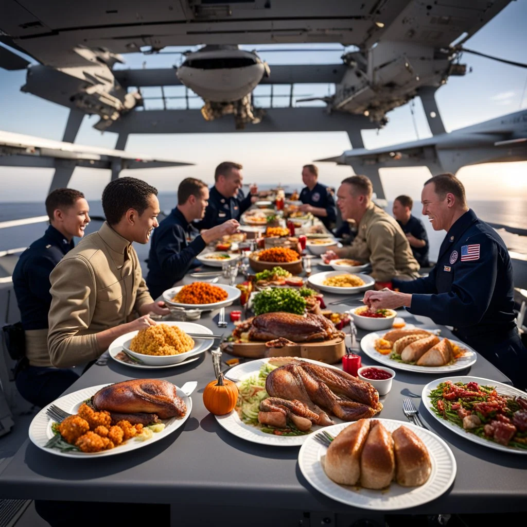 Thanksgiving dinner on the flight deck of an aircraft carrier