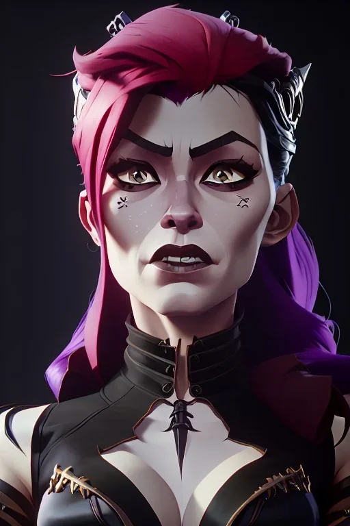 Brigitte Bardot as evil queen in black leather, leather, busty, cleavage, angry, stern look. character design by cory loftis, fenghua zhong, ryohei hase, ismail inceoglu and ruan jia. unreal engine 5, artistic lighting, highly detailed, photorealistic, fantasy