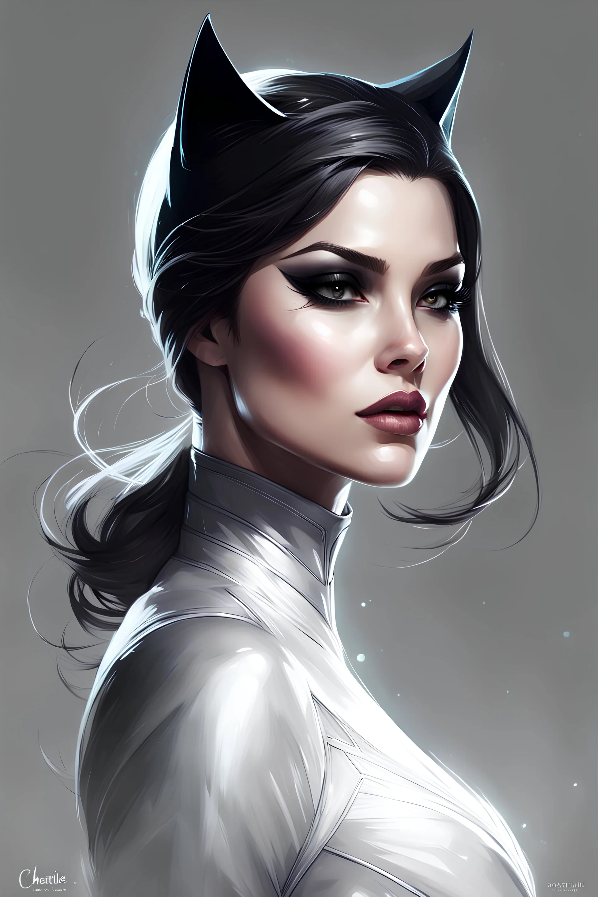 black style, mystical, transparent, ghost catwoman, white background, waist-high view, clearly drawn eyes, Trending on Artstation, {creative commons}, fanart, AIart, {Woolitize}, by Charlie Bowater, Illustration, Color Grading, Filmic, Nikon D750, Brenizer Method, Side-View, Perspective, Depth of Field, Field of View, F/2.8, Lens Flare, Tonal Colors, 8K, Full-HD, ProPhoto RGB, Perfectionism, Rim Lighting, Natural Lighting, Soft Lighting, Accent Lighting, Diffraction Grading, With Imperfections,