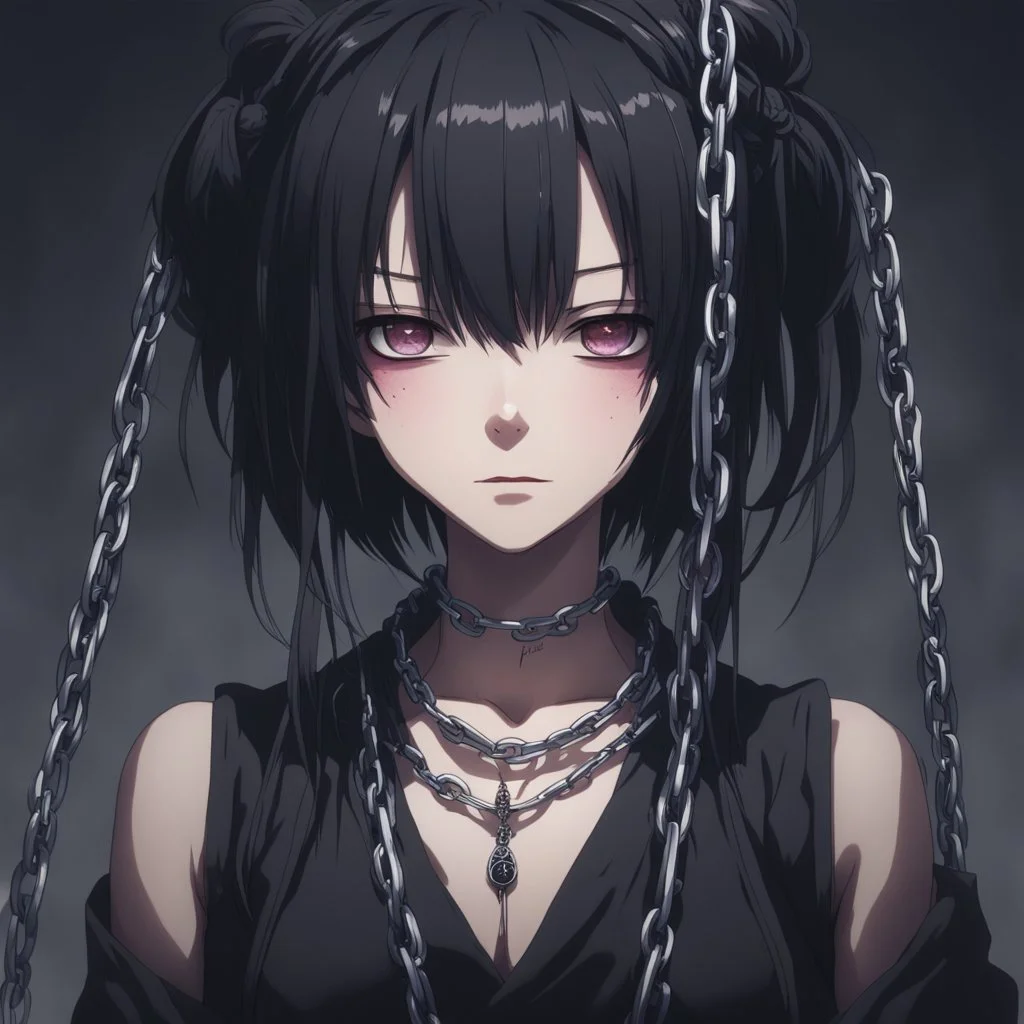 dark anime sadgirl with a chains