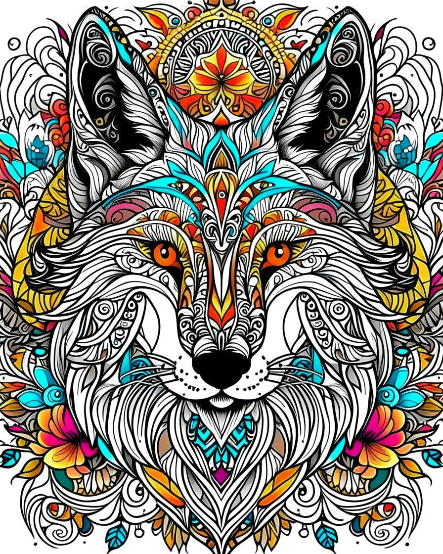 Eurasian wolf ANIMAL Book cover for Adults, mandala, flower, coloerfull