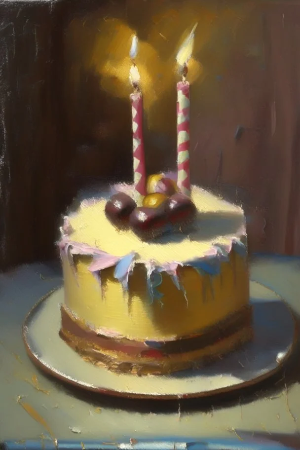 A birthday cake written "Happy Birthday". oil painting.