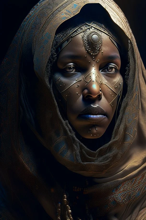 portrait of a tuareg woman, fractal, intricate, elegant, highly detailed, digital photography, subsurface scattering, cinematic lighting, by jheronimus bosch and james jean and greg rutkowski