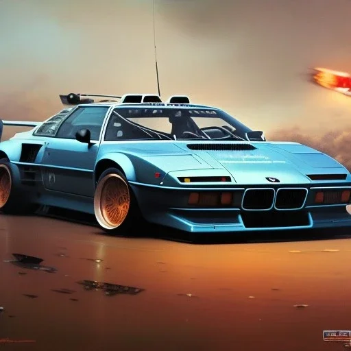 hyperrealism Drawing of 'BMW M1' three quarter frontal aerial view, by gaston bussiere, greg rutkowski, yoji shinkawa, yoshitaka amano, tsutomu nihei, donato giancola, tim hildebrandt,oil on canvas, cinematic composition,Sharp detail,extreme detail,fit full head inside picture,16k