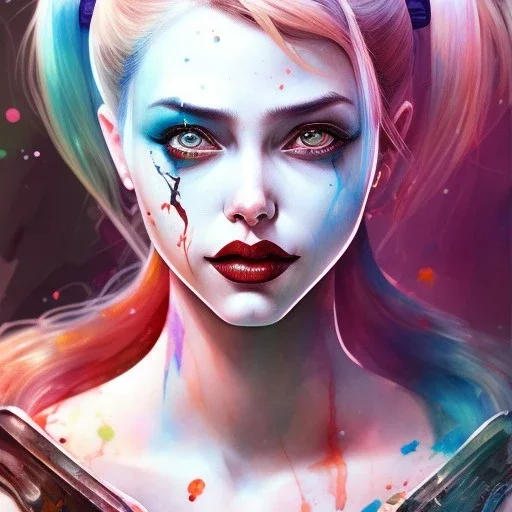 Harley Quinn, watercolor illustration by <agnes cecile> <Yoji Shinkawa>