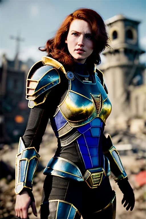 ultrarealistic, ruined city,__Starcraft armor__, __angles__, 19 year old woman, strikingly beautiful, ginger hair, silver colour, [__starlets__|__starlets__], (pale __skincolor__ skin:1.2), __camera__, _hair_, detailed face and eyes, medium breasts, leather choker, freckles, dynamic pose, resolved expression, __accessory__, strappy outfit, (straps:1.1), sword in scabard on left hip, (buckles, buttons, snaps, rings:1.0), haltertop style breastplate, detailed eyes, plump lips, sci-fi theme