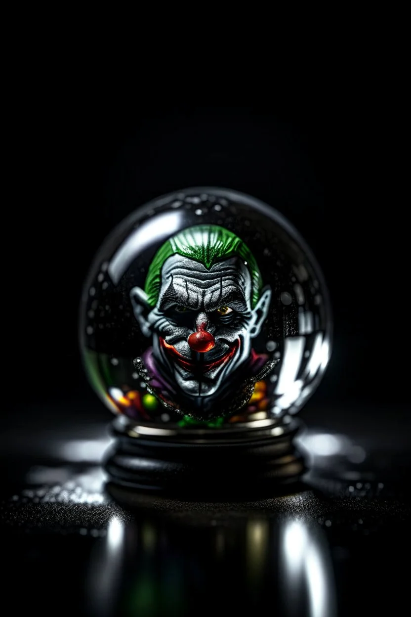 portrait of joker inside crystal ball against pitch black background, shot on Hasselblad h6d-400c, zeiss prime lens, bokeh like f/0.8, tilt-shift lens 8k, high detail, smooth render, down-light, unreal engine, prize winning