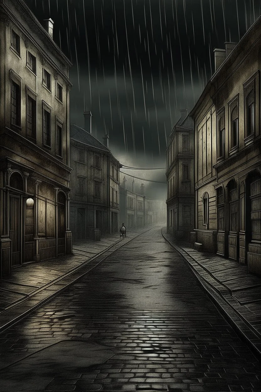 1890s city streets with muddy road and dark atmosphere digital art