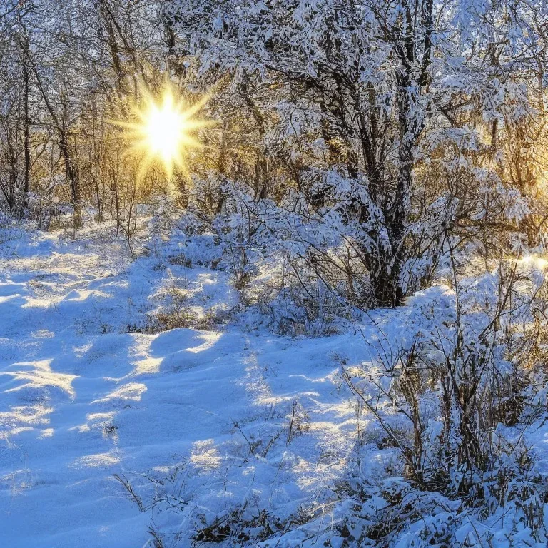 winter landscape, bells, sun