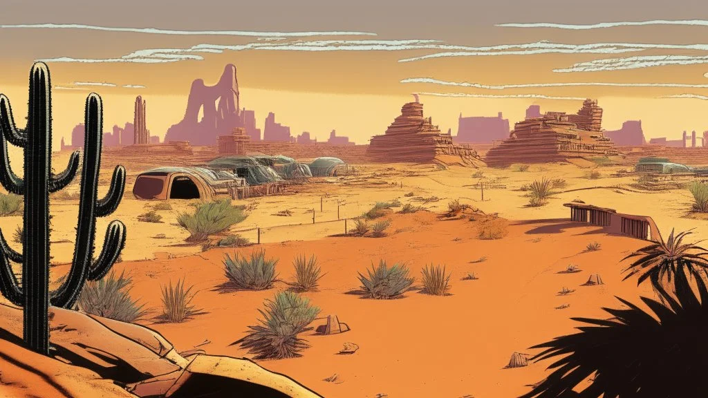 desert city far in the background comic style