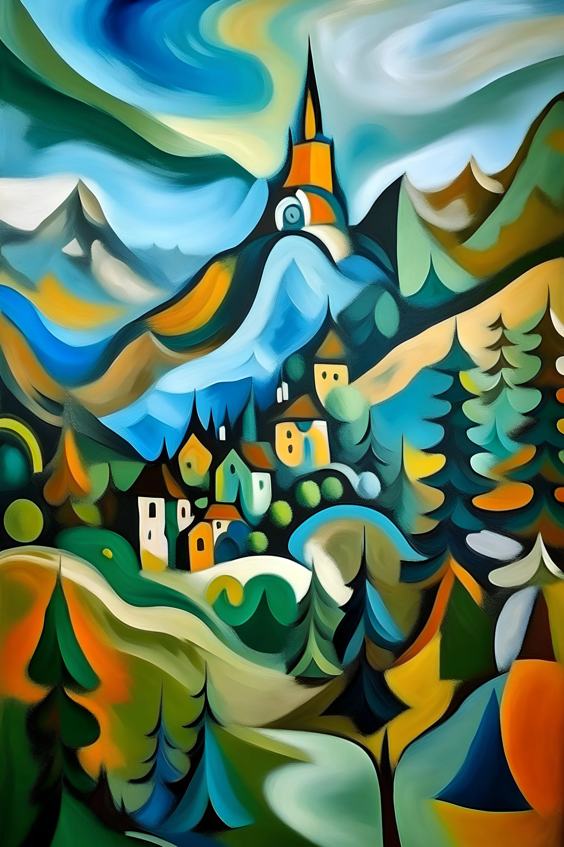 paisaje montañoso al estilo de Piccaso