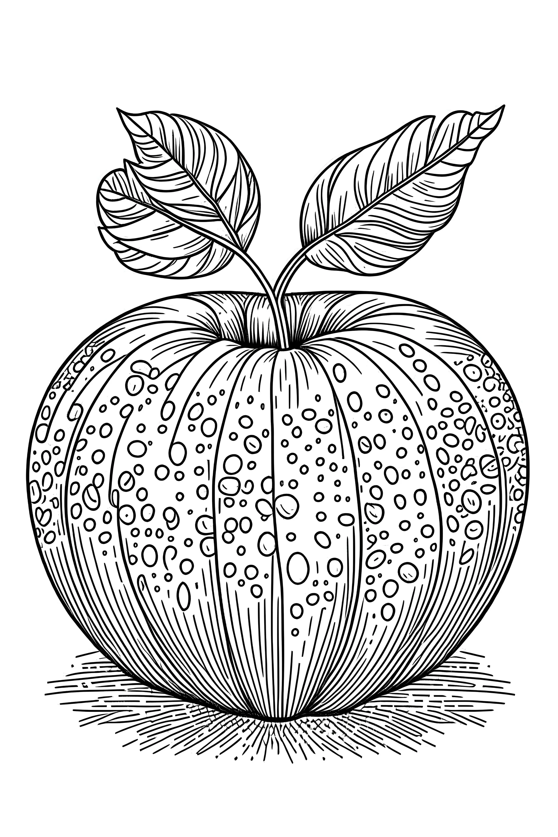 Apple, Clister crisp clear lines, clean line art, line art, Black and white coloring page, for adult, perfect shape, realistic, unique, unique style, masterpiece, variation, clean coloring page, coloring book illustration, no shading, only draw outlines, crisp, full page, use up the entire screen,