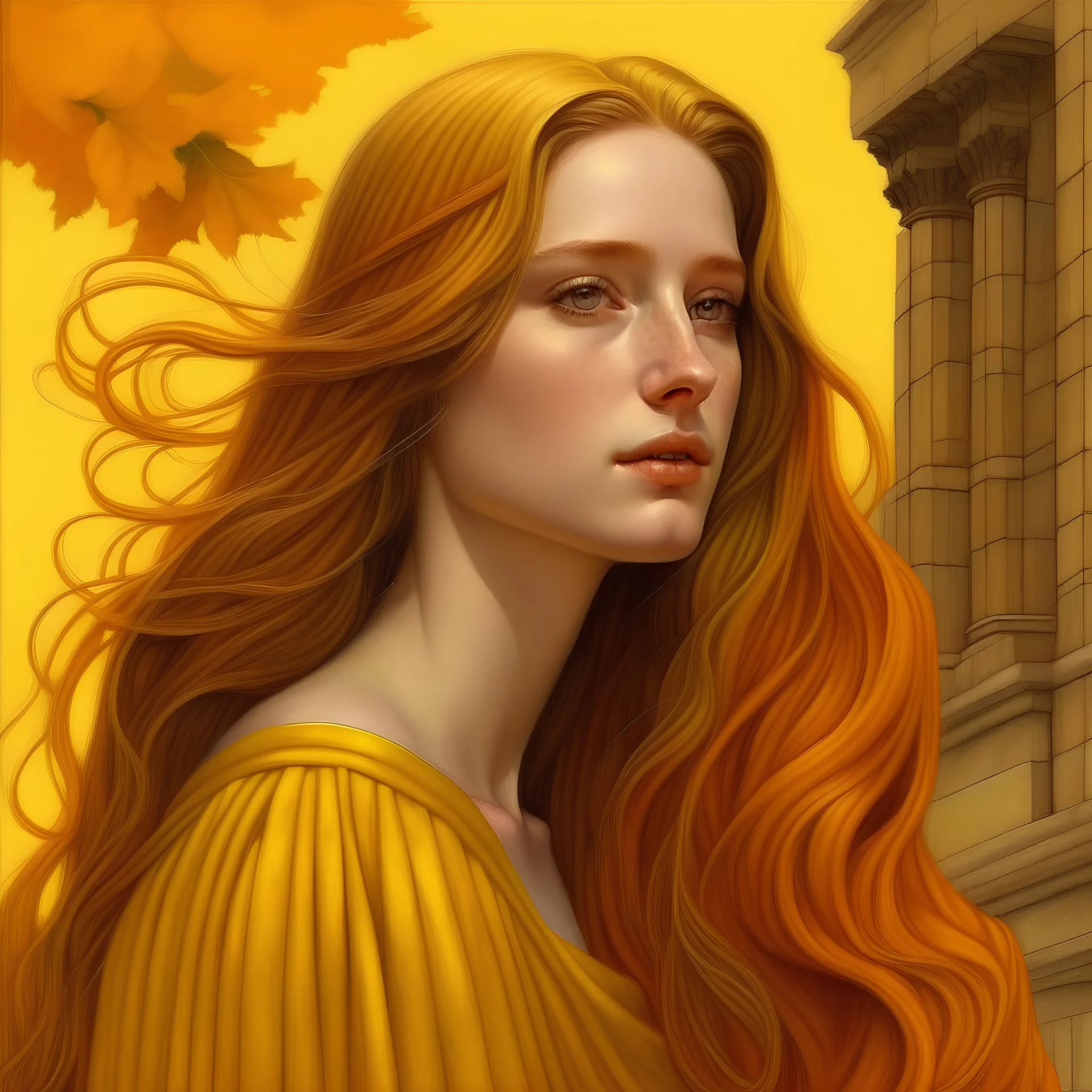 Neoclassicism realistic yellow orange tuscany woman long hair