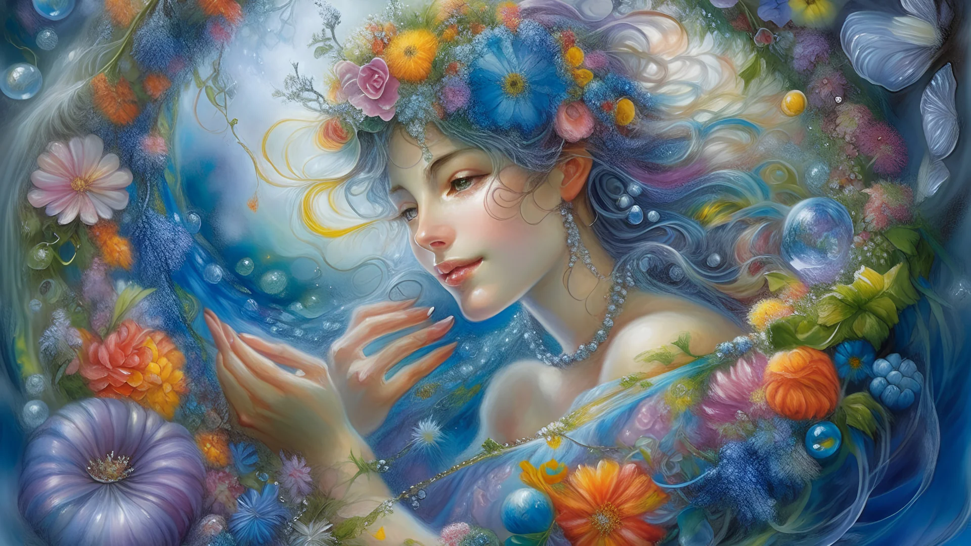 dancing among flowers and bubbles, Josephine Wall style