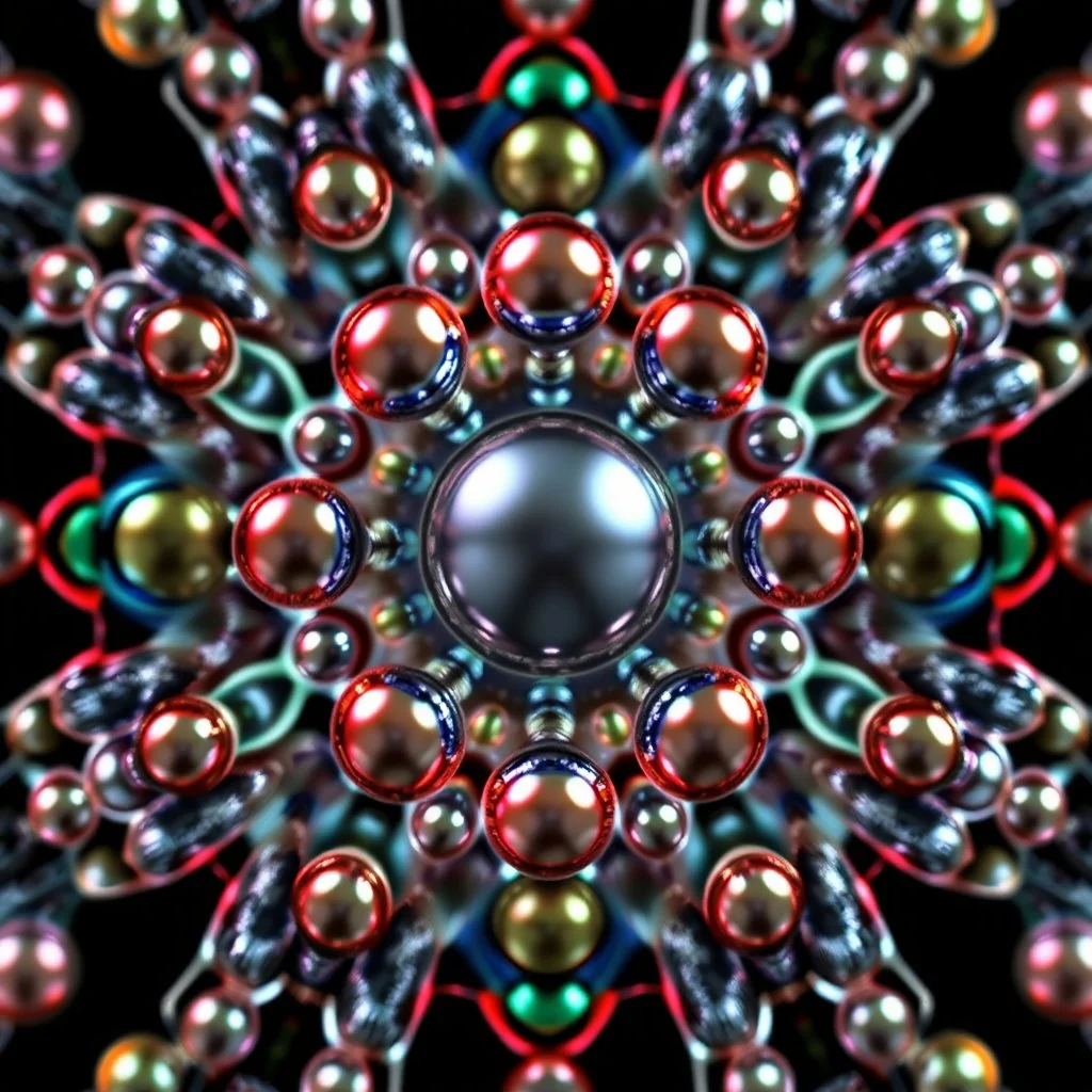 3d Kaleidoscope recursive made of a metallic random color spheres turning many times likr Spirograph drawing Kaleidoscope Ruler Set creation