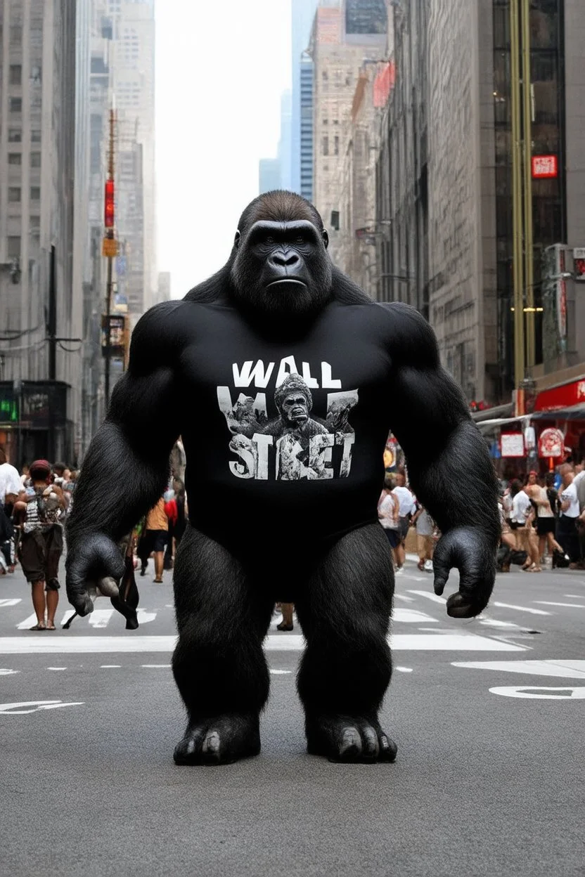 500 pound gorilla wearing 'wall street' t-shirt