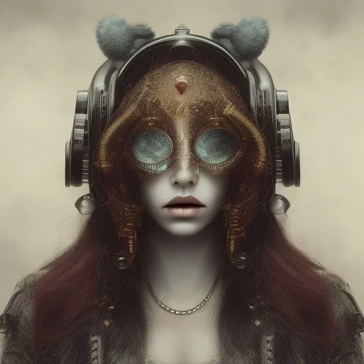  high lit eyes, steampunk, singer Danish MØ face, style Abstract portrait, darkred tones,