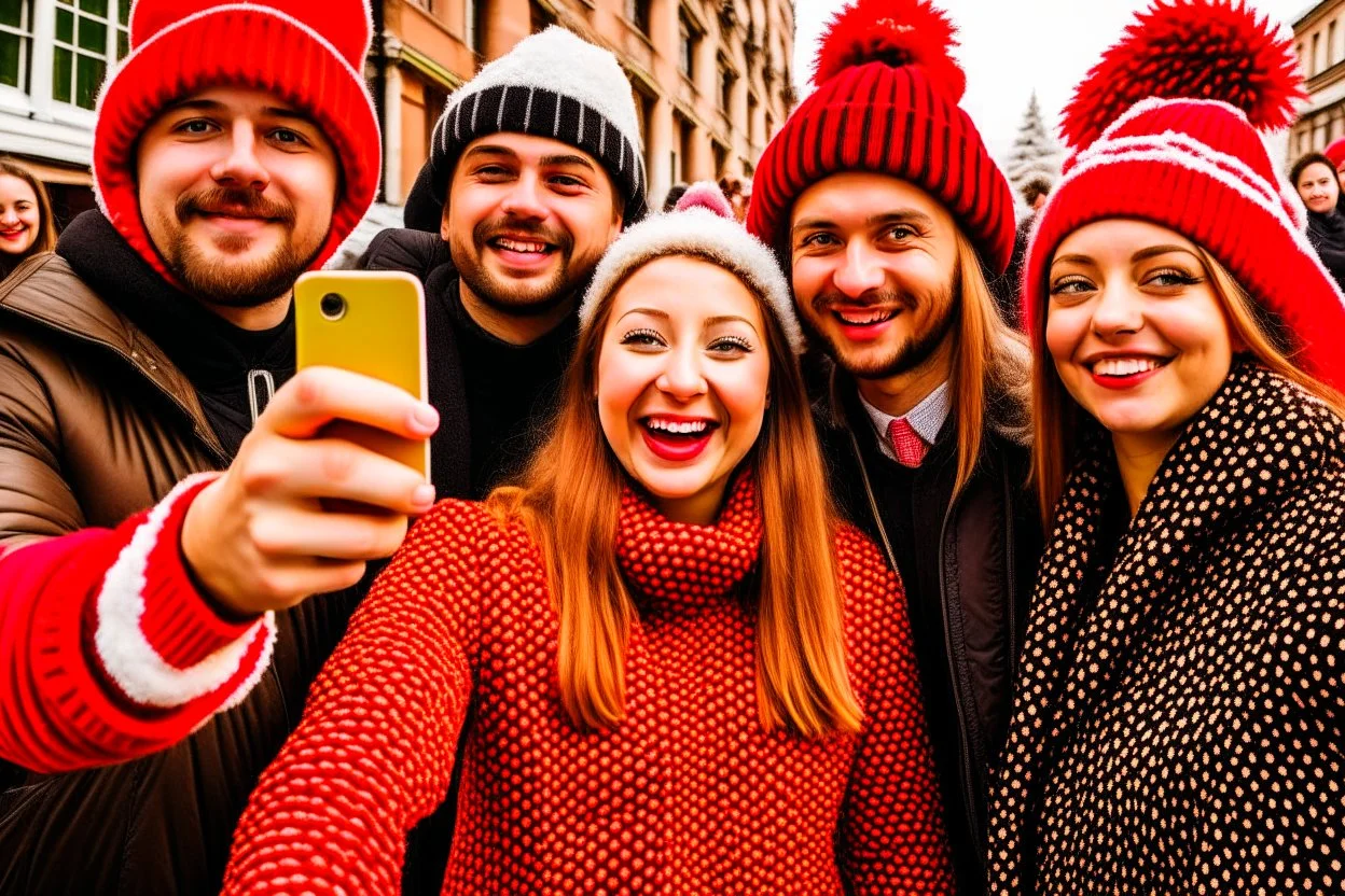 people getting a selfie with the christmas "gingerbread man"